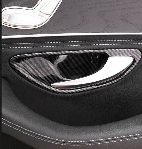 4x For Benz C-Class C300 C43 2015-21 Carbon Fiber Inner Door Bowl Cup Cover Trim - Bild 4 von 11