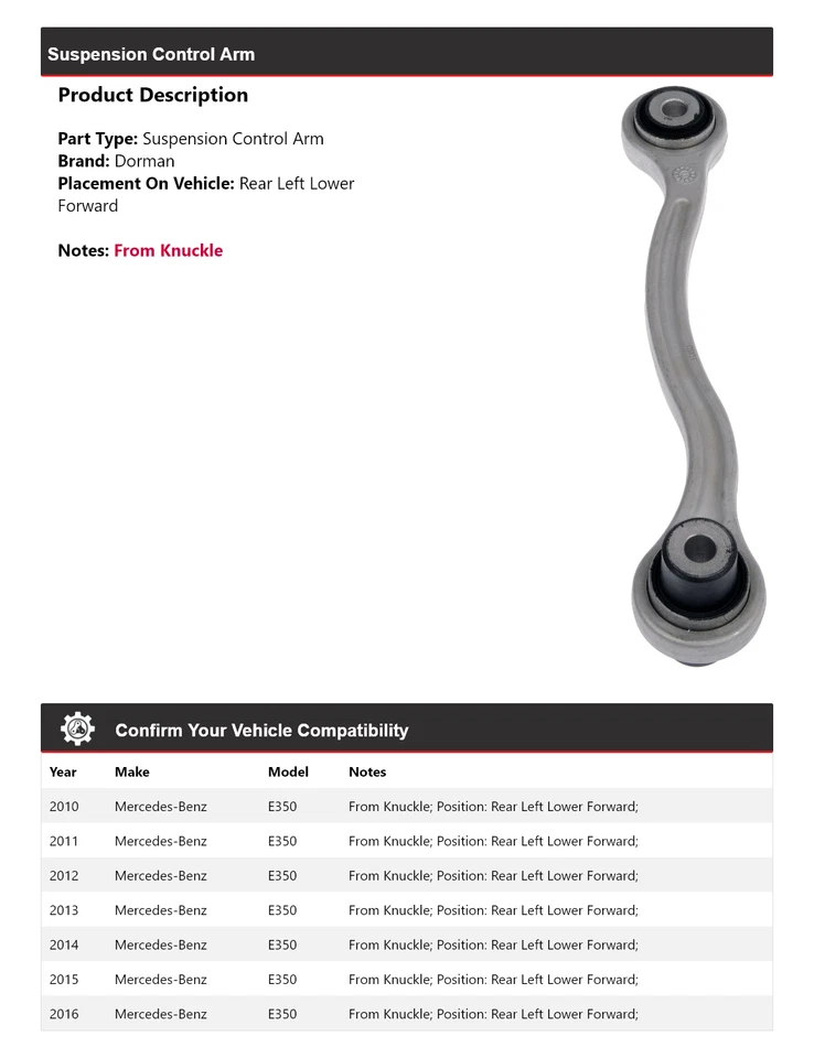 Brazo de control trasero izquierdo delantero inferior delantero 2011 para Mercedes-Benz E350 Dorman 2010-2016 Foto 2 de 3