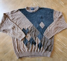 Mens Dockers Gray Blue Cream Soft Geometric Sweater Sz L Casual Acrylic rayon