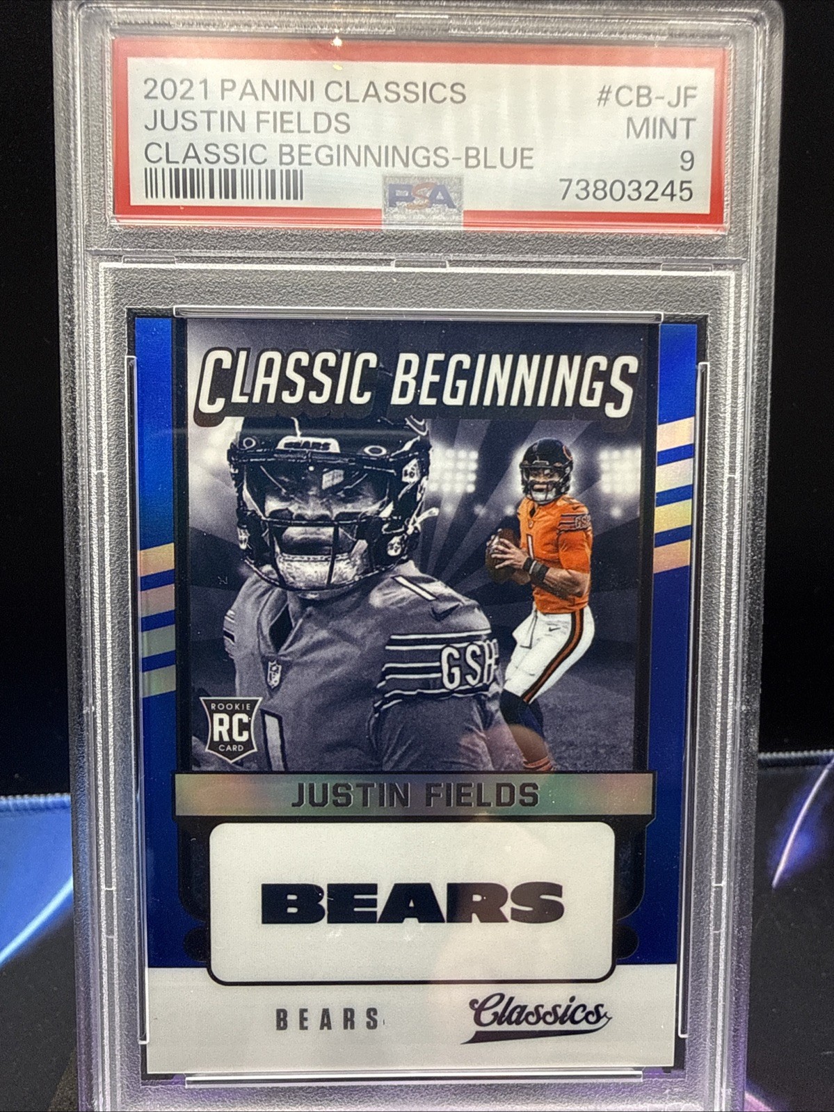 2021 Panini Classics Justin Fields Beginnings Blue /5 Rookie PSA 9 Jersey #