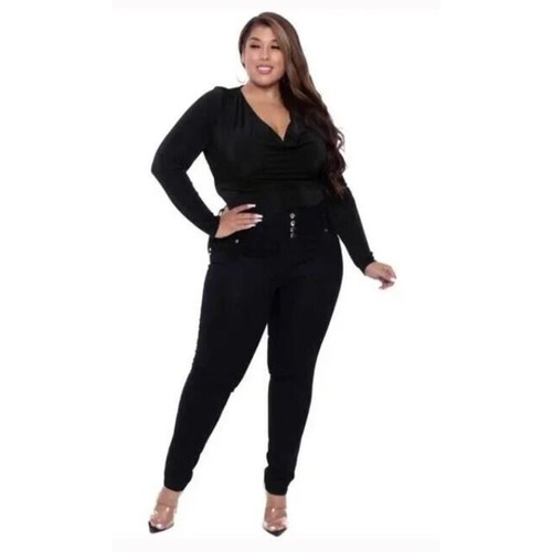 Body Curvy Sense Sharon collo cappuccio cascata drappeggio maglia elasticizzato nero 1 x $65