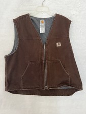 Carhartt Brown Duck Vest 2XL Sherpa Lined Workwear Zip Heavyweight