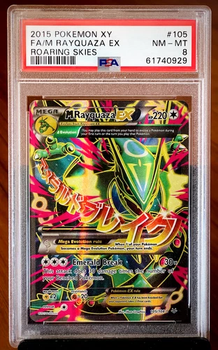 2015 POKEMON XY ROARING SKIES #105 FULL ART/M RAYQUAZA EX PSA 8 Near Mint-Mint