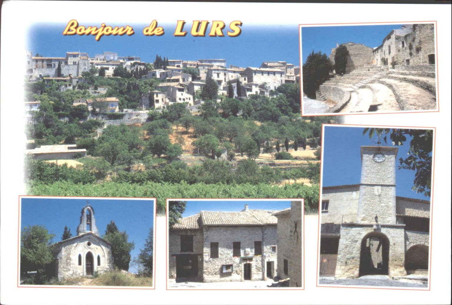 Bonjour de Lurs Village France Postcard Alpes de Haute Provence Clock Tower