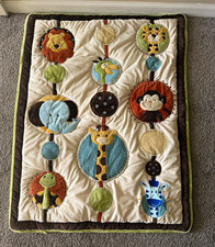 NoJo Crib Quilt Jungle Animals Appliqued Quilted Blanket Multicolor RARE 42x32