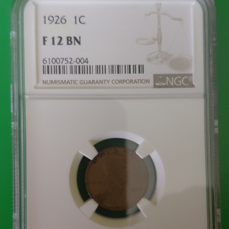 1926 Lincoln Wheat Small Cent Bronze NGC F12 BN Cert 6100752-004