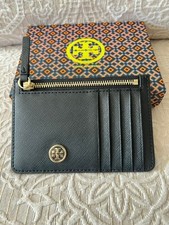 Tory Burch Black and Gold Logo Card Wallet