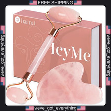 Pink Rose Quartz Face Roller Gua Sha Set for Skin Care and Lifting