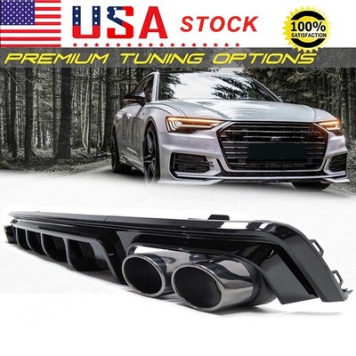 Rear Diffuser w/ Black Round Exhaust Tips for 2019-2025 Audi A6 C8 S-line S6