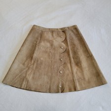 Vintage 90s Genuine Suede Leather Mini Skirt Women Size M Camel Tan Retro Boho