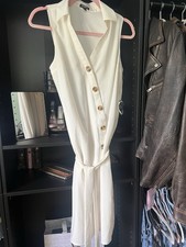 Express White Solid Sleeveless Collared Button-Front Belted Midi Shirt Dress S