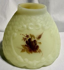 Fenton Fairy Lamp Shade Vintage Custard Flowers Hand Painted Signed Art Glass