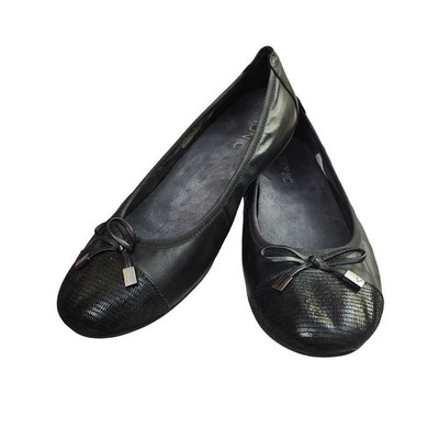 Vionic Minna Black Leather Ballet Flats Orthotic Bow Cap Toe Size 8 Minimalist
