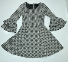 My Michelle Dress Womens S Black White Geometric Print Bell Sleeve Boho Y2K