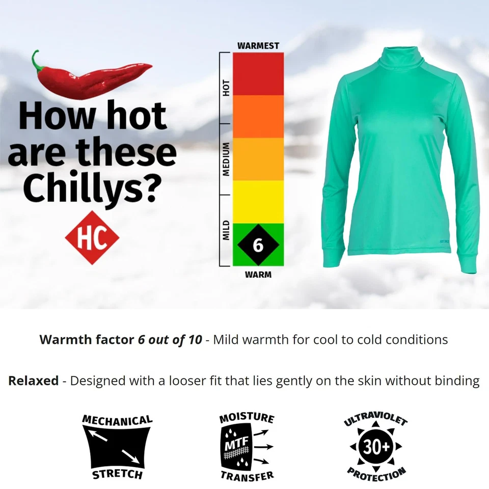 Hot Chillys Wopeach Skins Solid T-Neck Womens Lagoon X-Large -Open Box - Image 3 of 4