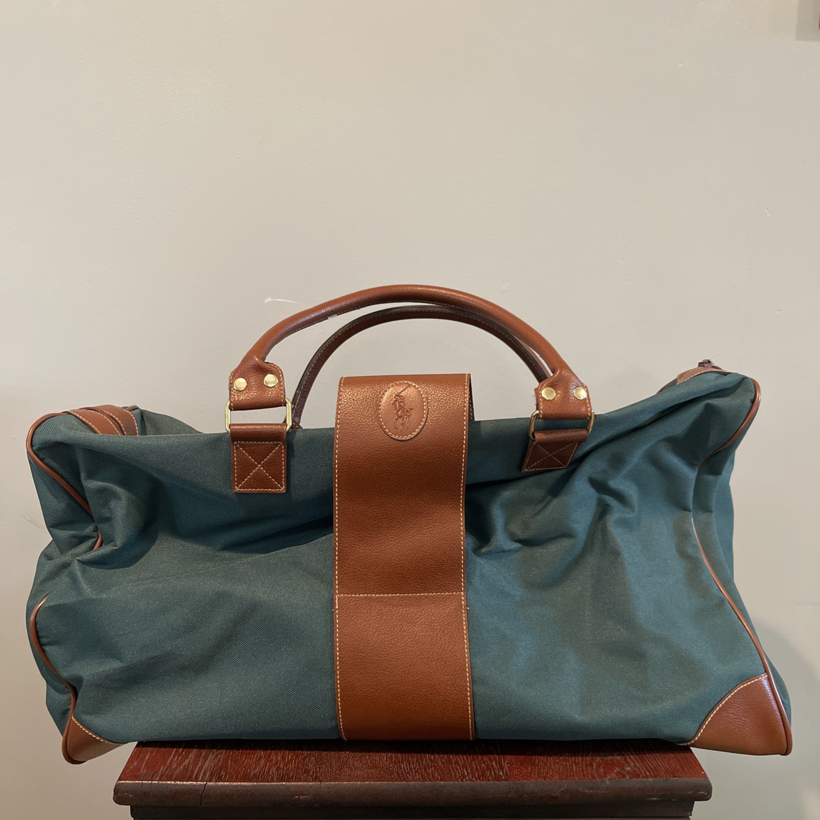 Borsa vintage Polo Ralph Lauren bagaglio borsone casual weekender cacciatore verde pony