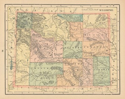 Wyoming State Karte in Grafschaften. KRAM 1894 alte antike Vintage Planentabelle