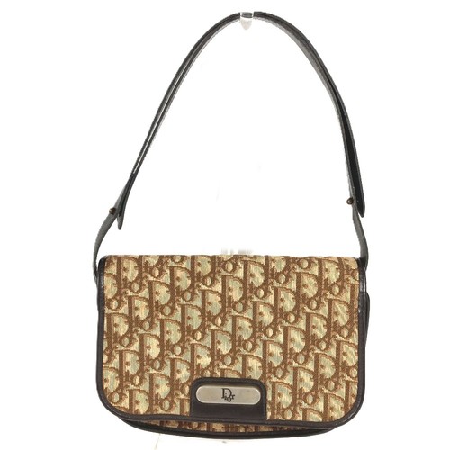 Dior vintage Logo trotter Bag Hand Bag Shoulder Bag Leather/Canvas Beige