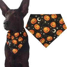 Halloween Dog Bandana, Pumpkin Pattern, Triangle Bibs Scarf, Pet Accessory