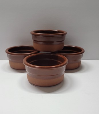 4 Cermer Ramekins Terracotta Brown Ceramic Baking Cups Mini Souffles Lava 4 oz 