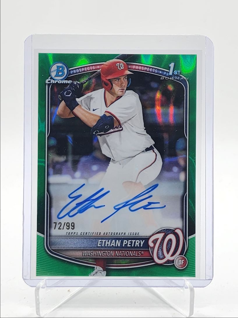 ETHAN PETRY 2025 BOWMAN CHROME DRAFT 1ST GREEN LAVA REFRACTOR AUTO /99 Q3967