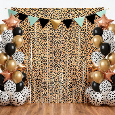 4 Pack Self-Adhesion Cheetah Print Birthday Decorations, Cheetah Print Foil Frin