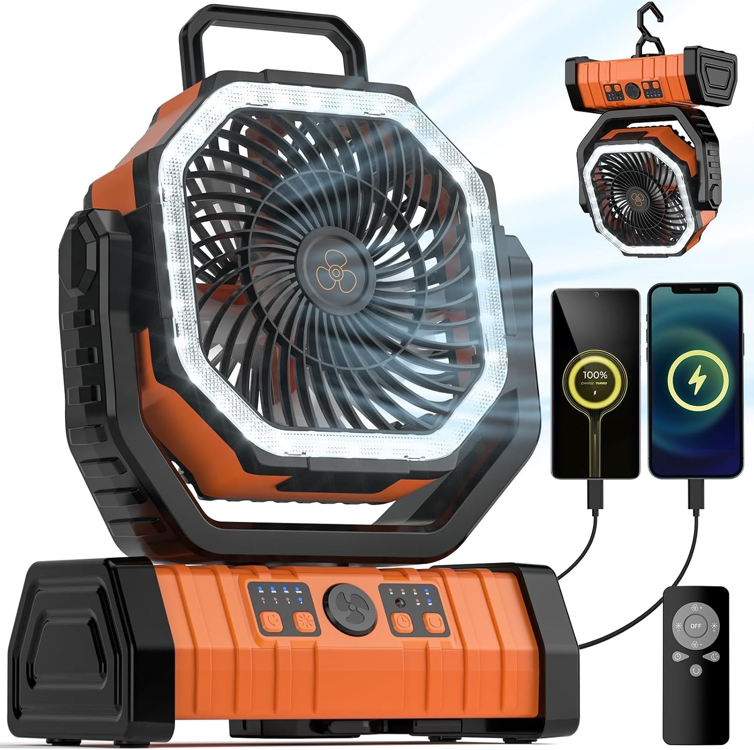 Up to 58hours Battery Portable Camping Fan with 20000mAh Rechargeable Power Bank