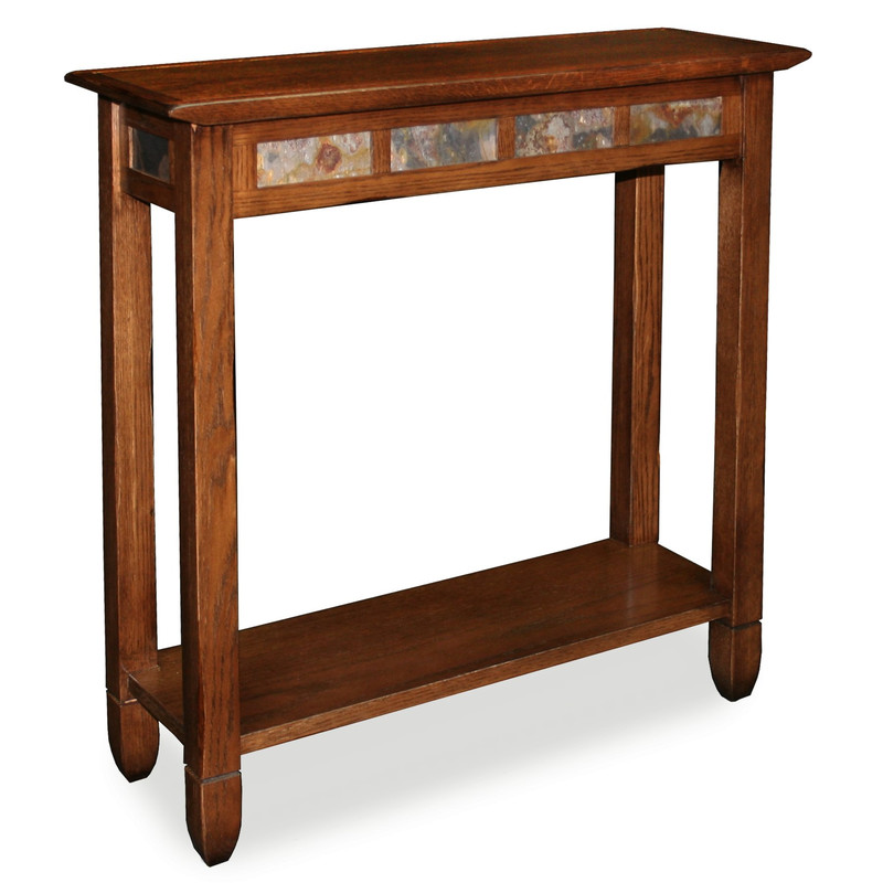 Leick Home 10059 Rustic Slate Tile Hall Console Sofa Table Shelf Rustic Oak