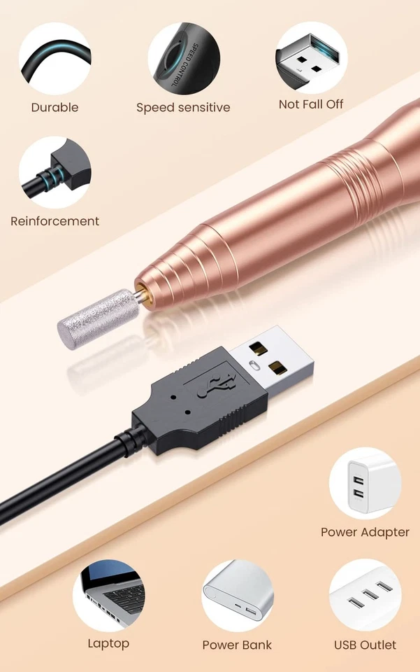 Taladro de Uñas Acrílico Profesional, Taladro de Uñas Eléctrico USB, Portátil El... Foto 2 de 4