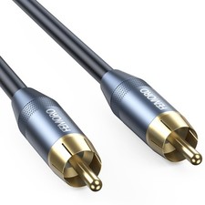Subwoofer Cable 10 ft, Single RCA Coaxial Cord, Dual Shielded, GoldPlated