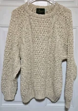 Doogan Donegal Linen Sweater Mens 40 Large Cream Knit Hand Loomed Crew Ireland