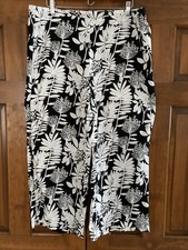 Tahari 100 Linen Black White Floral Wide leg Pants Women  s Sz Large L