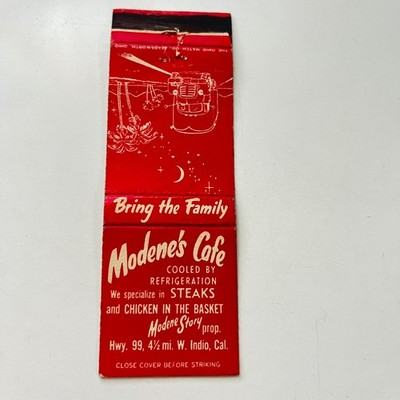 Modene's Cafe Steaks Modene Story W Indio CA Vintage Matchbook Cover TMB93-2
