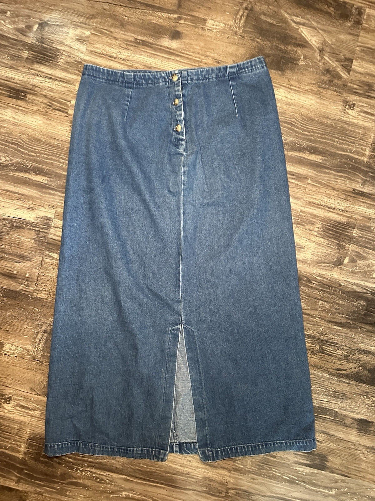Eddie Bauer Womens Maxi Denim Skirt Blue Jean Size 16 Cotton Modest Slit Vintage