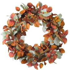 Fall Wreath 20-inch Front Door Autumn Wreath Handcrafted Rabbit Ear Leaf Green