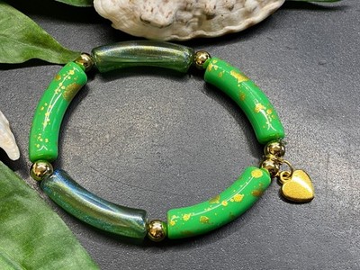 Armband Armreif Gr. S Schlauchperlen elast. Strass Rohrperlen #991-5