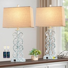 25" Coastal Set of 2 Touch Resin Table Lamps for Living Room with 3-Way Dimma...