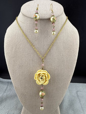 Floral Dainty Necklace Pierced Earrings Set Y...