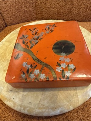 Unique Vintage Japanese Red Lacquer Bento Box Enamel Hand Painted Box MCM
