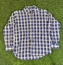 VTG 70s-80s Towncraft Plaid Button-Front Shirt Blue Beige Mens M Casual Cotton