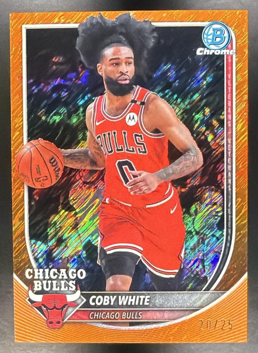 COBY WHITE 2025-26 BOWMAN #BCV-71 CHROME ORANGE SHIMMER REFRACTOR 20/25 BULLS