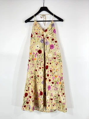 Robe JOSEPH femme GRAND col sans manches bretelles courte évasée jaune floral - Photo 1/4