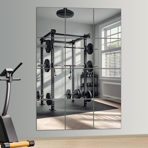 Home Gym Mirror, 12Pcs 10" × 12" HD Glass Mirror for Gym, Frameless Self Adhesiv - Picture 6 of 7