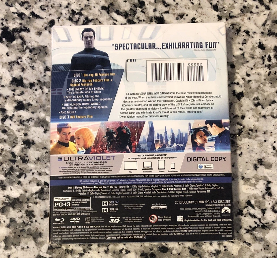 Star Trek Into Darkness 3D (Blu-ray 3D/Blu-ray/DVD) Brand New & Sealed! - Image 2 of 3