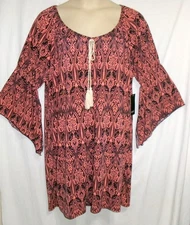 NEW naif Size 3X 22W 24W Black & Coral Dress Paisley Knee Length Elastic Neck