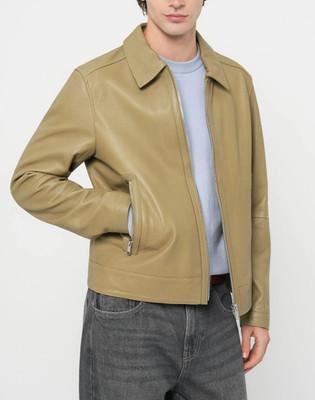 Beige Leather Jacket for Men Pure Lambskin Motorcycle Biker Size XS S M L XL XXL