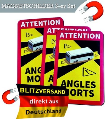 3 x Toter Winkel Magnet Schild Frankreich angles morts  Wohnmobil stark haftend