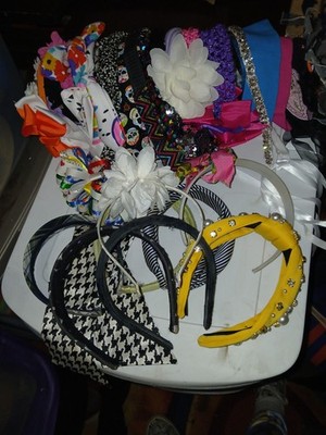  36 Piece Lot Of Hair Accessories, Including 30 Headbands & Handmade Scrunchies