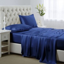 Lanest Housing Silk Satin Sheets, 4-Piece King Size Satin Bed Sheet Set with