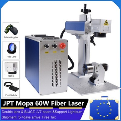 60W JPT Mopa Fiber Laser Marking Machine Metal Engraving Machine Rotary axis EU